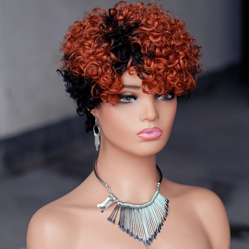 Short Curly Wigs Pixie Bob 8 Inch Brazilian Virgin Remy 100% human hair Wig Full Machine Made  Wig For Black Women