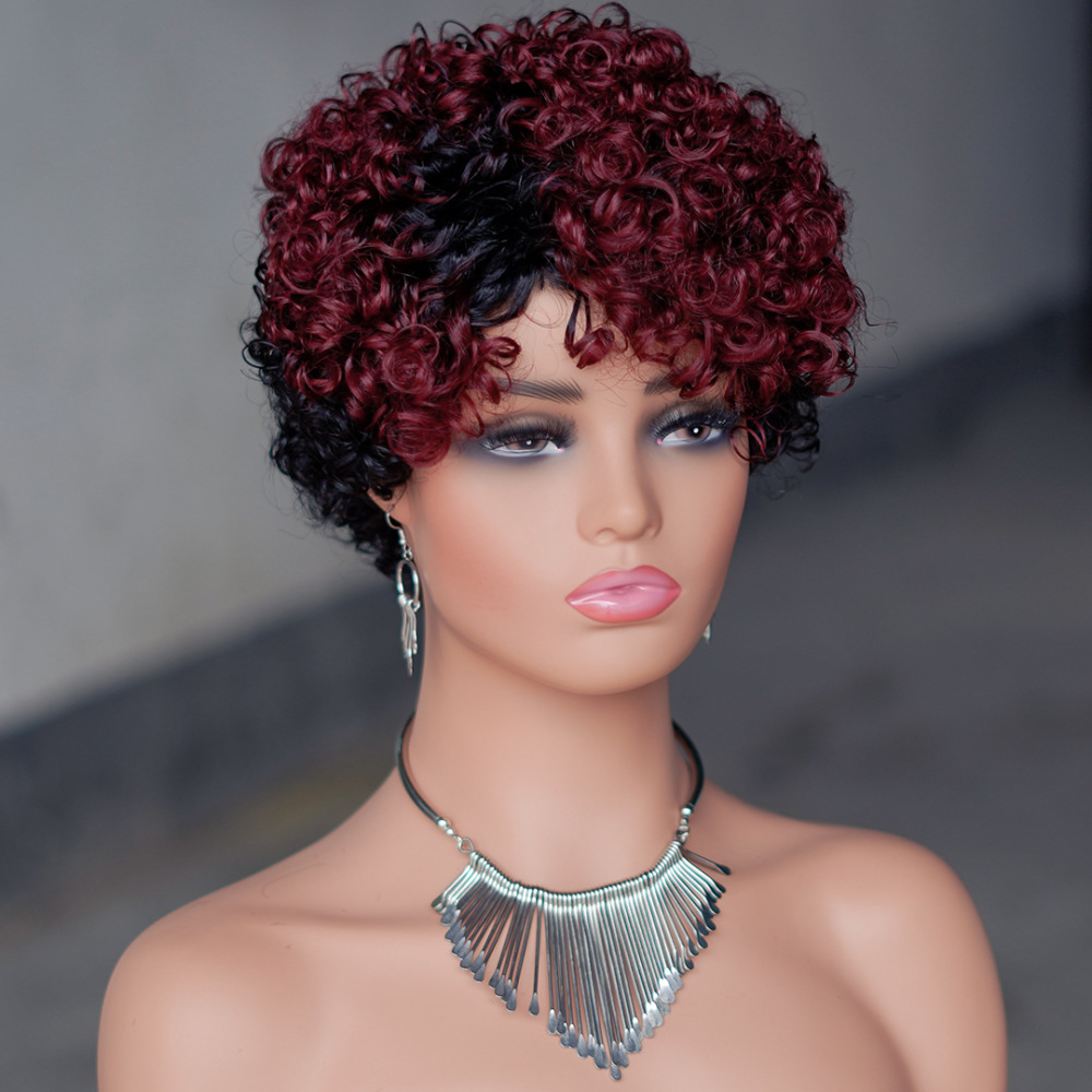 Short Curly Wigs Pixie Bob 8 Inch Brazilian Virgin Remy 100% human hair Wig Full Machine Made  Wig For Black Women
