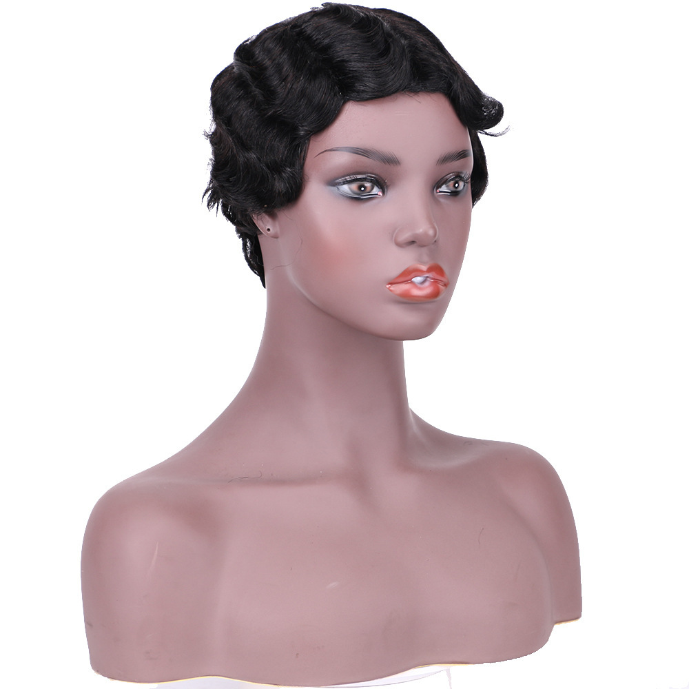 Short Pixie Cut Wigs for Black Women Finger Ocean Wave Wigs Short Wavy Wig Heat Resistant Synthetic Wigs for Cosplay Party