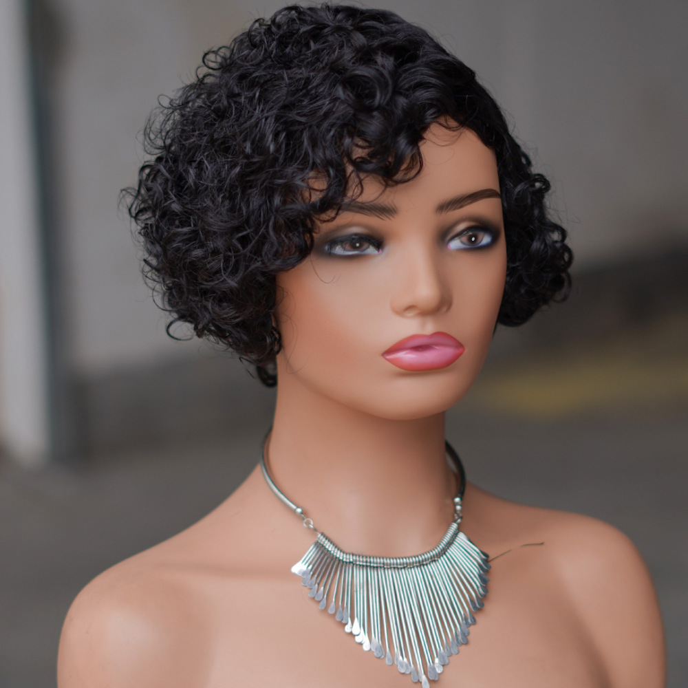 Short Kinky Curly Human Hair Wig Afro Short Wigs Pixie Cut Wig Human Hair No Lace Front Natural Brazilian Hair Wigs For Women