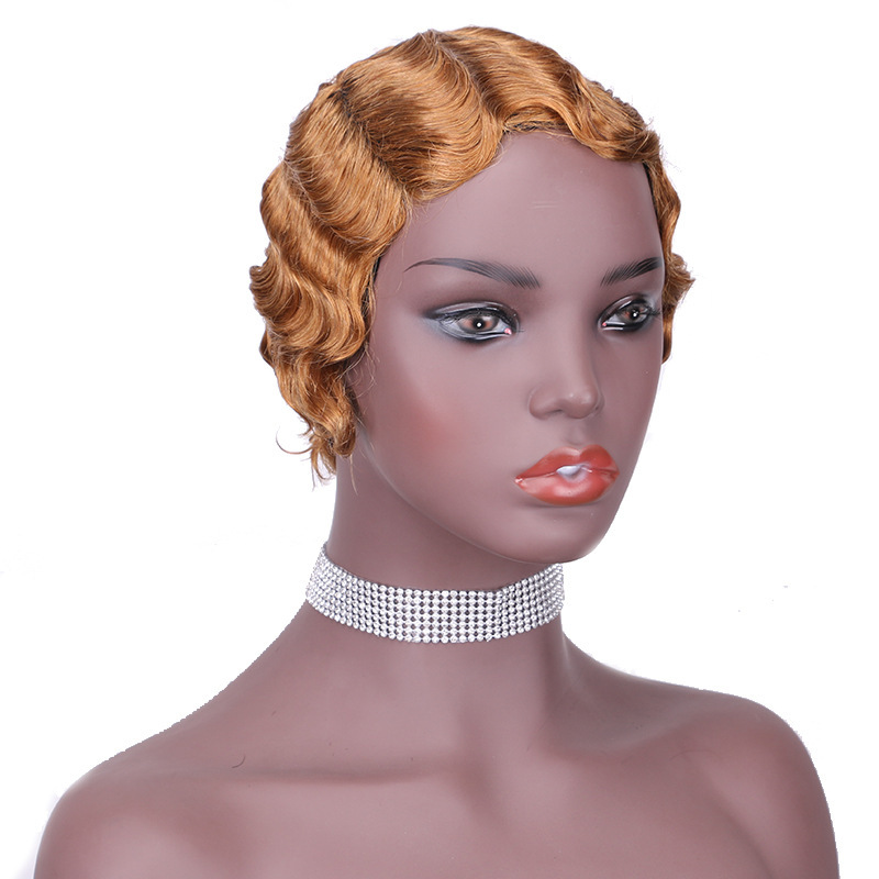 Short Pixie Cut Wigs for Black Women Finger Ocean Wave Wigs Short Wavy Wig Heat Resistant Synthetic Wigs for Cosplay Party