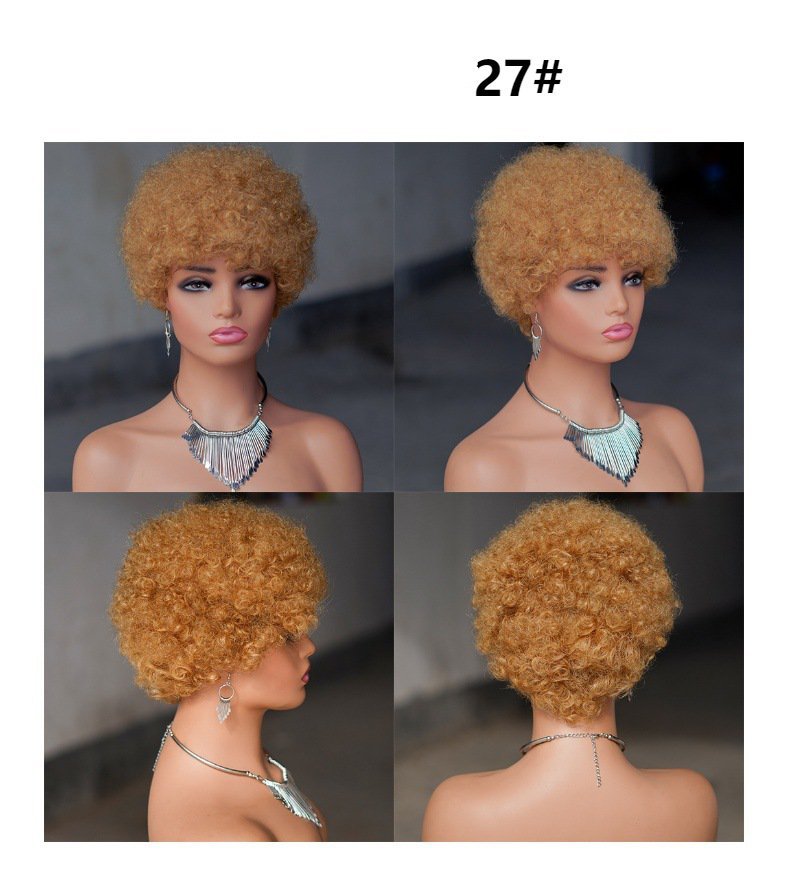 Short Afro Kinky Curly Human Hair Black Wig for Women Fluffy Pixie Curly Retro Style Cheap Human Hair Wig Full Machine Wig