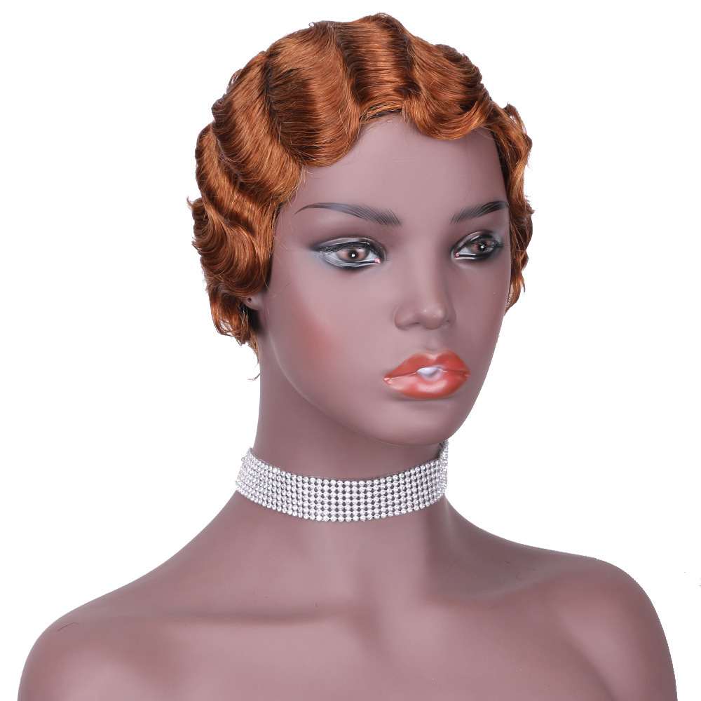 Short Pixie Cut Wigs for Black Women Finger Ocean Wave Wigs Short Wavy Wig Heat Resistant Synthetic Wigs for Cosplay Party