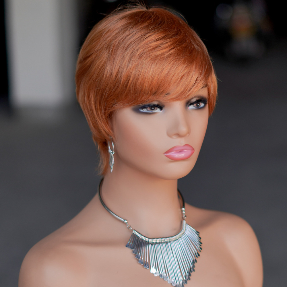 Short  Wave Human Hair Wig Machine Made Human Hair Wigs Black Wavy With Bangs Wigs Wear No Lace Soft For Women