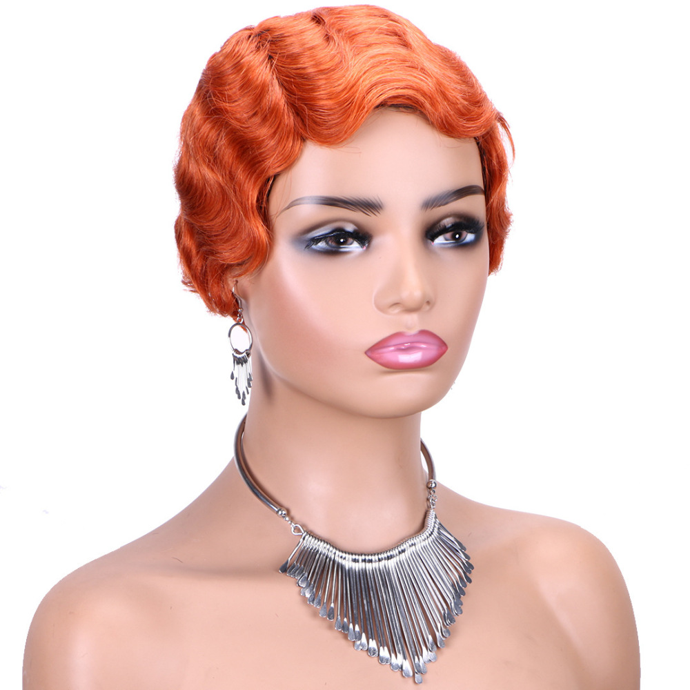 Short Pixie Cut Wigs for Black Women Finger Ocean Wave Wigs Short Wavy Wig Heat Resistant Synthetic Wigs for Cosplay Party