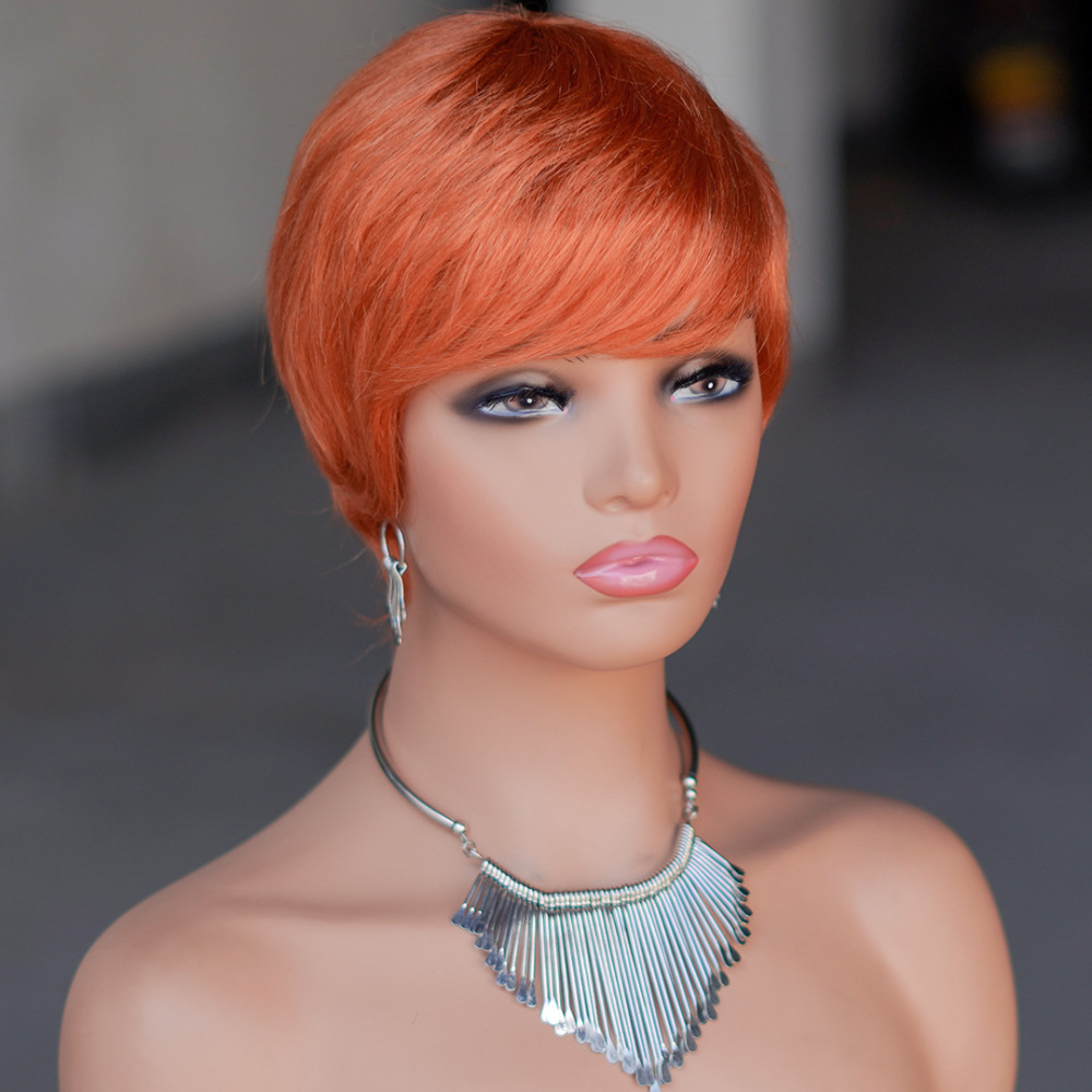 Short Pixie Wig Chocolate Brown Human Hair Wigs Short Pixie Cut Wigs with Bangs Cheap Full Machine Brazlian Hair Wigs