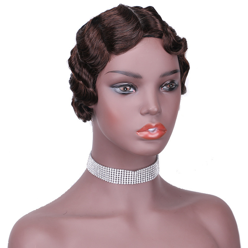 Short Pixie Cut Wigs for Black Women Finger Ocean Wave Wigs Short Wavy Wig Heat Resistant Synthetic Wigs for Cosplay Party