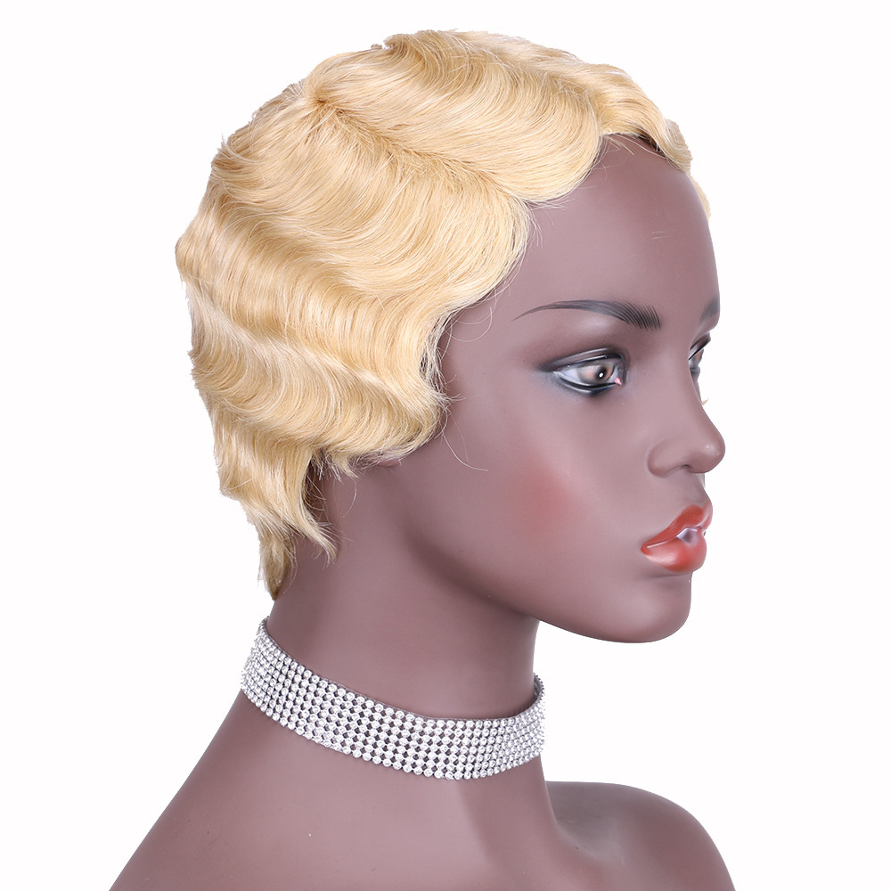 Short Pixie Cut Wigs for Black Women Finger Ocean Wave Wigs Short Wavy Wig Heat Resistant Synthetic Wigs for Cosplay Party