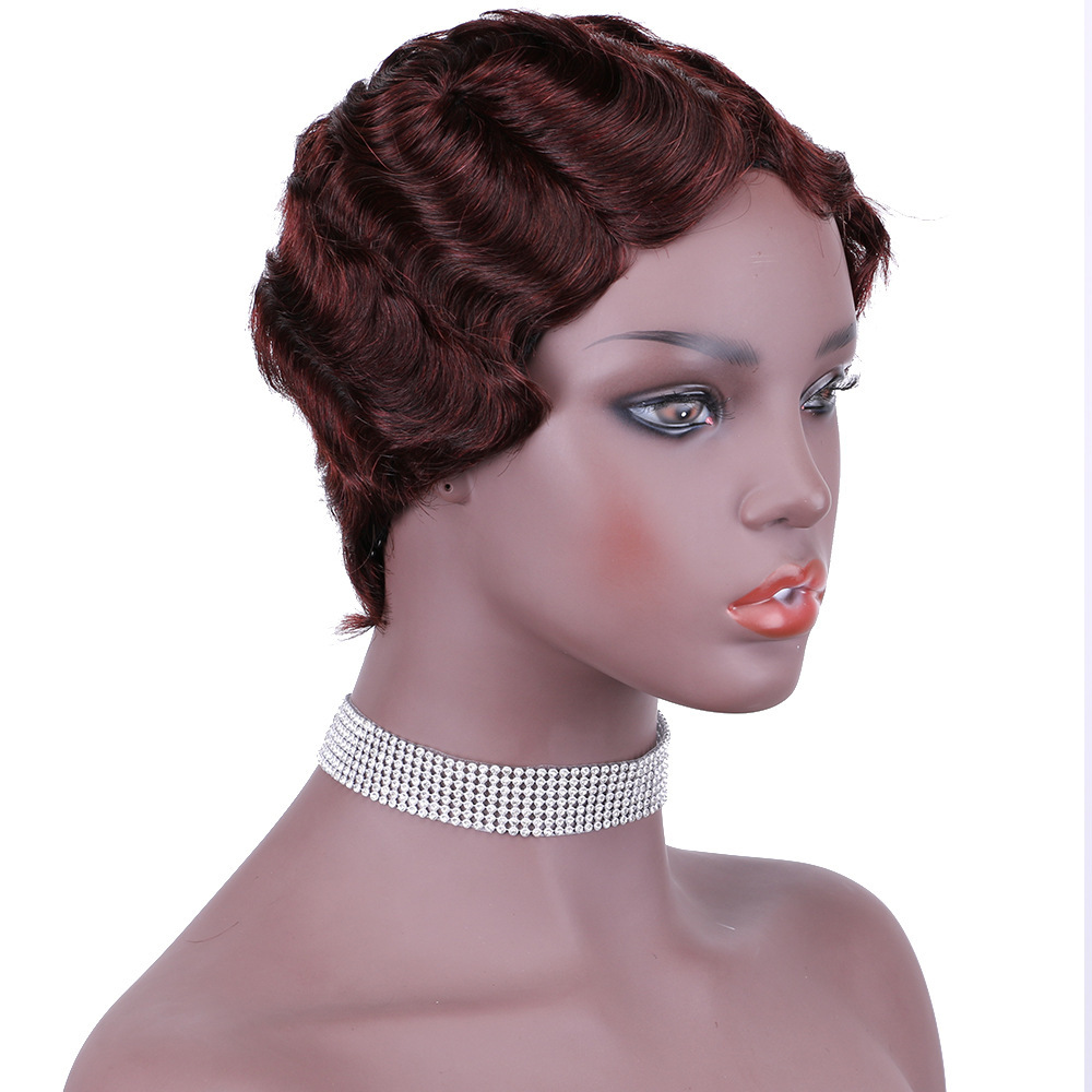 Short Pixie Cut Wigs for Black Women Finger Ocean Wave Wigs Short Wavy Wig Heat Resistant Synthetic Wigs for Cosplay Party