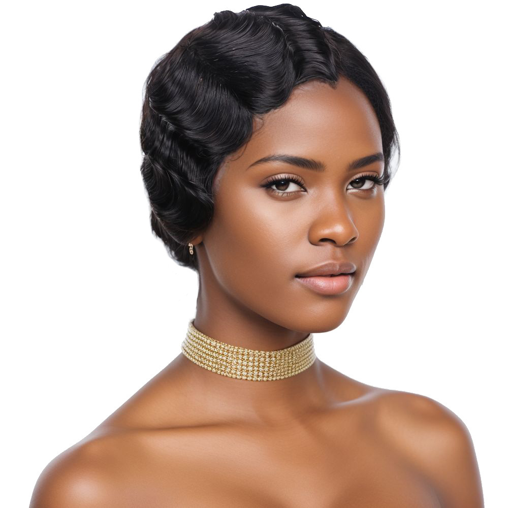 Short Pixie Cut Wigs for Black Women Finger Ocean Wave Wigs Short Wavy Wig Heat Resistant Synthetic Wigs for Cosplay Party
