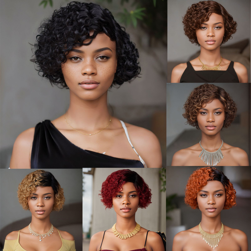 Short Kinky Curly Human Hair Wig Afro Short Wigs Pixie Cut Wig Human Hair No Lace Front Natural Brazilian Hair Wigs For Women