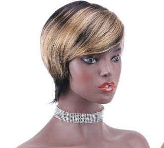 Short Gradient Color Human Hair Wigs  Full Head Pixie Cut Fake Hair Bob Style Hairpiece from Mainland China Affordable Price