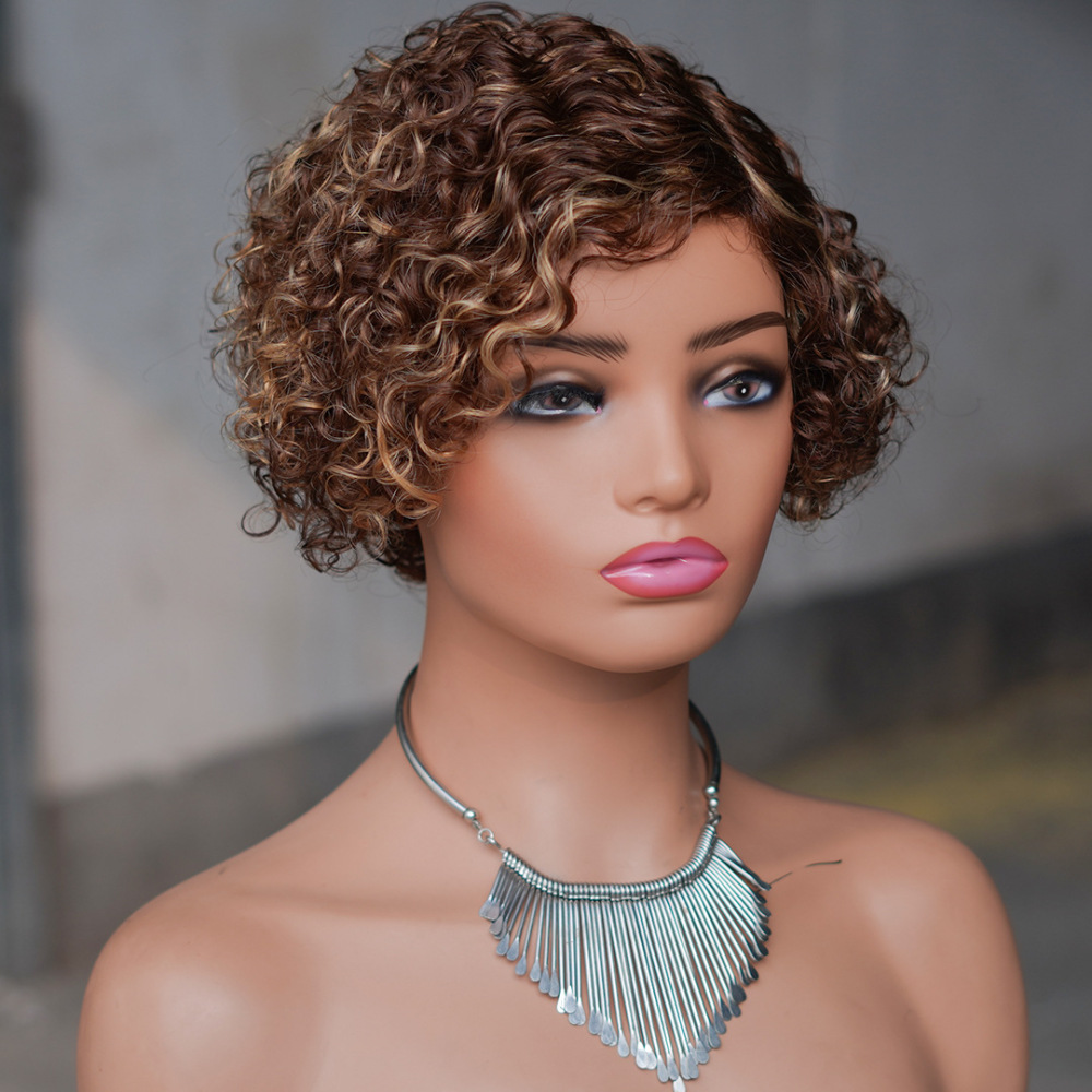 Short Kinky Curly Human Hair Wig Afro Short Wigs Pixie Cut Wig Human Hair No Lace Front Natural Brazilian Hair Wigs For Women