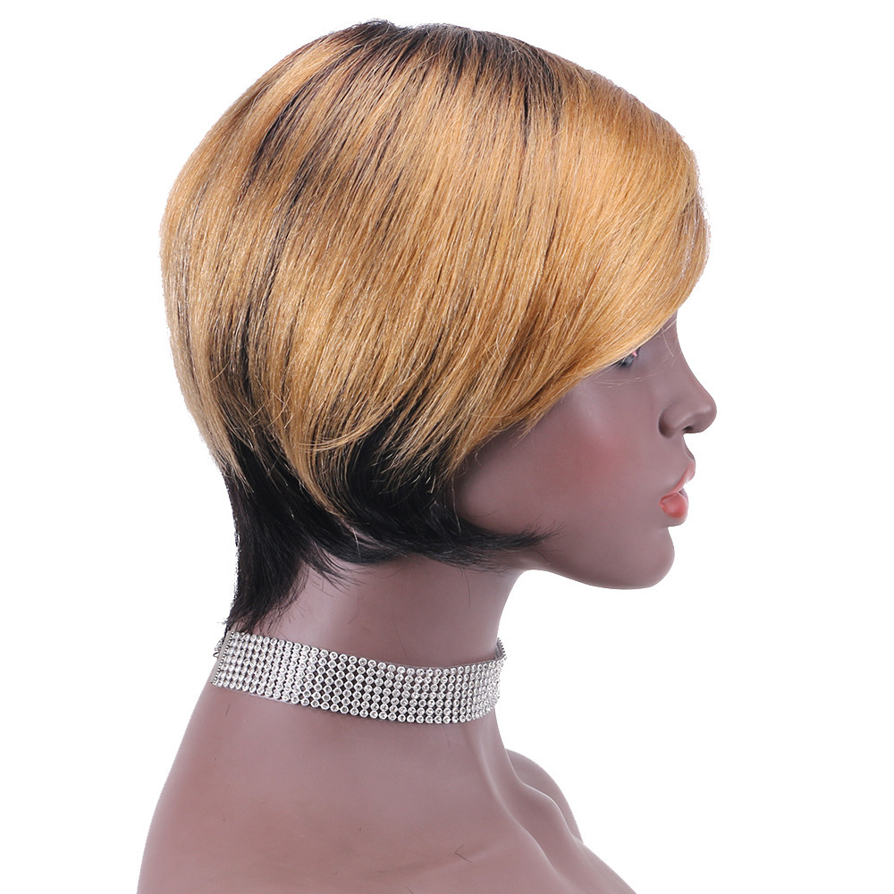 Short Gradient Color Human Hair Wigs  Full Head Pixie Cut Fake Hair Bob Style Hairpiece from Mainland China Affordable Price
