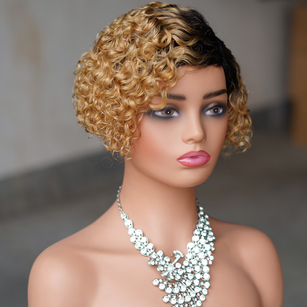 Short Kinky Curly Human Hair Wig Afro Short Wigs Pixie Cut Wig Human Hair No Lace Front Natural Brazilian Hair Wigs For Women