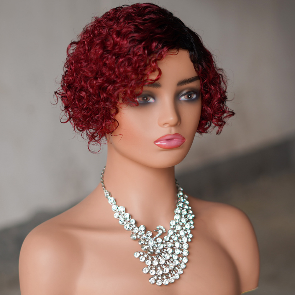 Short Kinky Curly Human Hair Wig Afro Short Wigs Pixie Cut Wig Human Hair No Lace Front Natural Brazilian Hair Wigs For Women