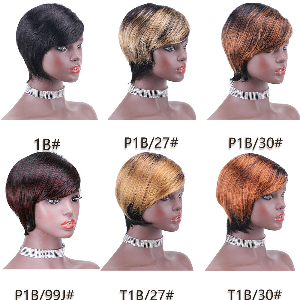 Short Gradient Color Human Hair Wigs  Full Head Pixie Cut Fake Hair Bob Style Hairpiece from Mainland China Affordable Price