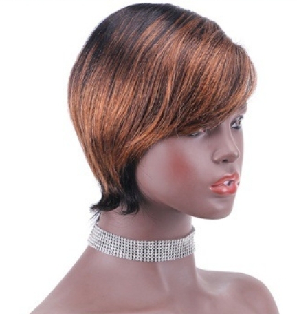 Short Gradient Color Human Hair Wigs  Full Head Pixie Cut Fake Hair Bob Style Hairpiece from Mainland China Affordable Price