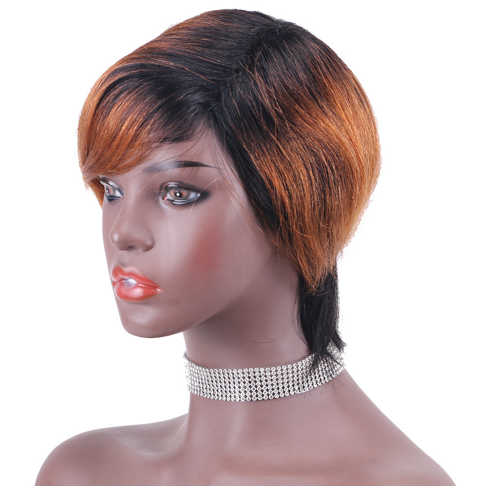 Short Gradient Color Human Hair Wigs  Full Head Pixie Cut Fake Hair Bob Style Hairpiece from Mainland China Affordable Price