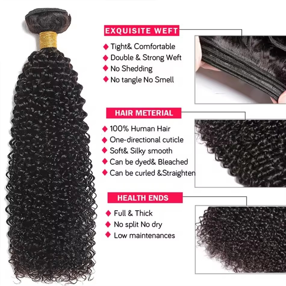 8A Natural Kinky Curly Human Hair Bundles  Brazilian Hair Weaves 100% Rew Curly Human Hair Extensions 8-40"
