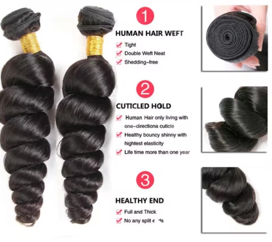 8A Natural Loose  Wave Human Hair Weft  8- 30 Inches Human Hair Bundles Brazilian 100% Human Hair For Women