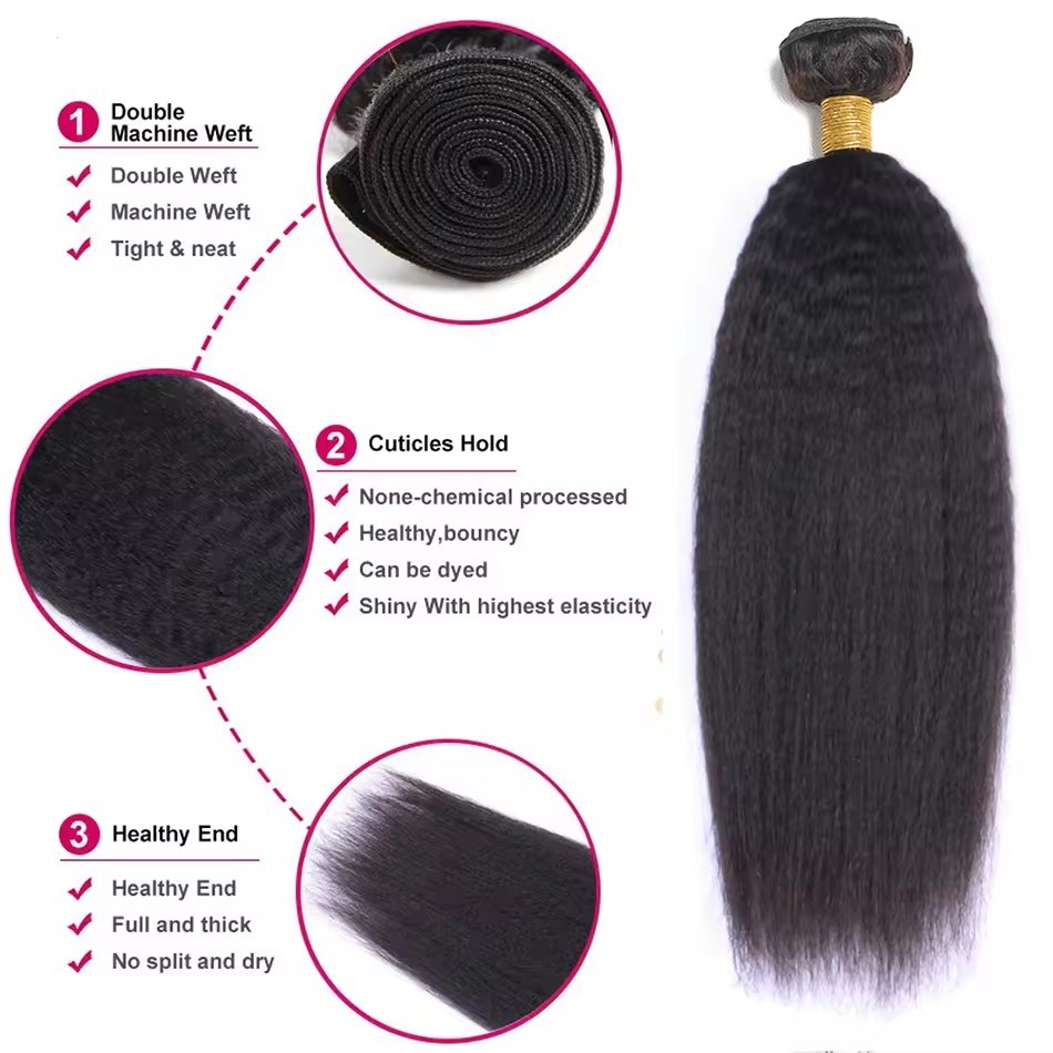 10A Superior Grade  kinky Straight  Human Hair Bundles  Natural Color Raw Virgin Hair Weave Extensions  100% Remy Human Hair