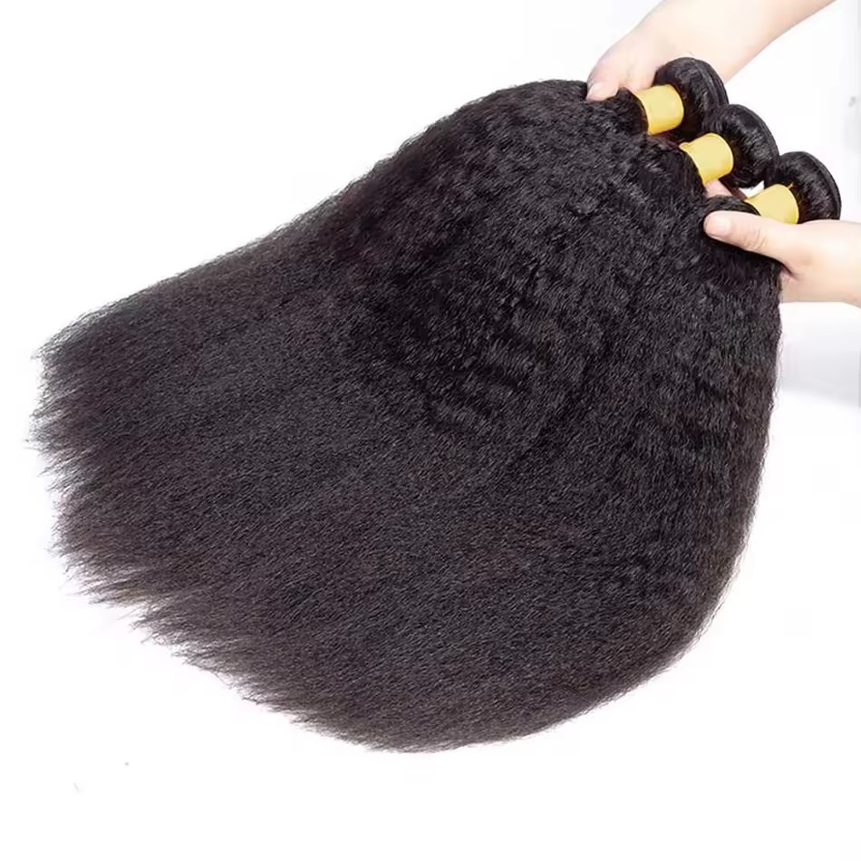 10A Superior Grade  kinky Straight  Human Hair Bundles  Natural Color Raw Virgin Hair Weave Extensions  100% Remy Human Hair