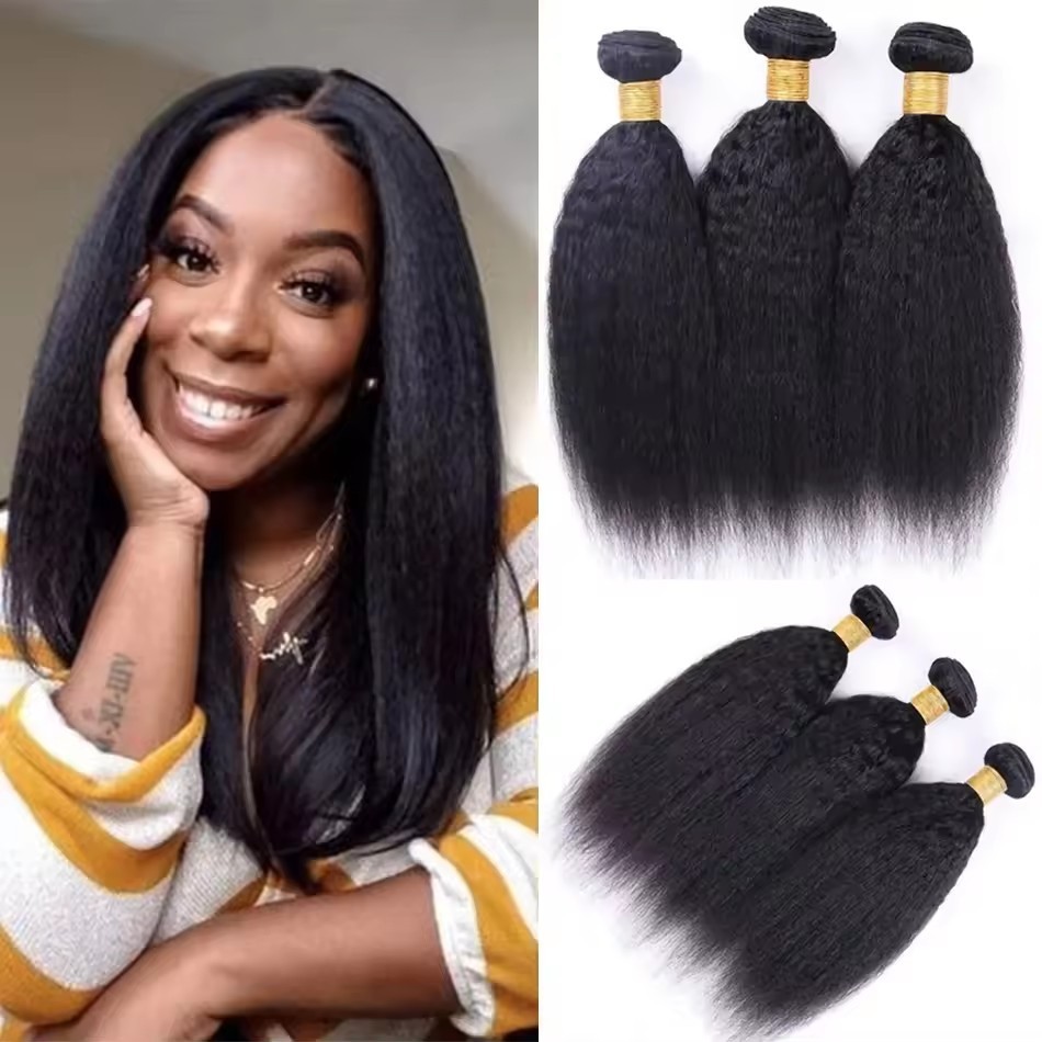 8A  Kinky Straight Straight Peruvian Hair Weave Bundles Raw Human Hair Bundle KKST Hair Weft For Black Women