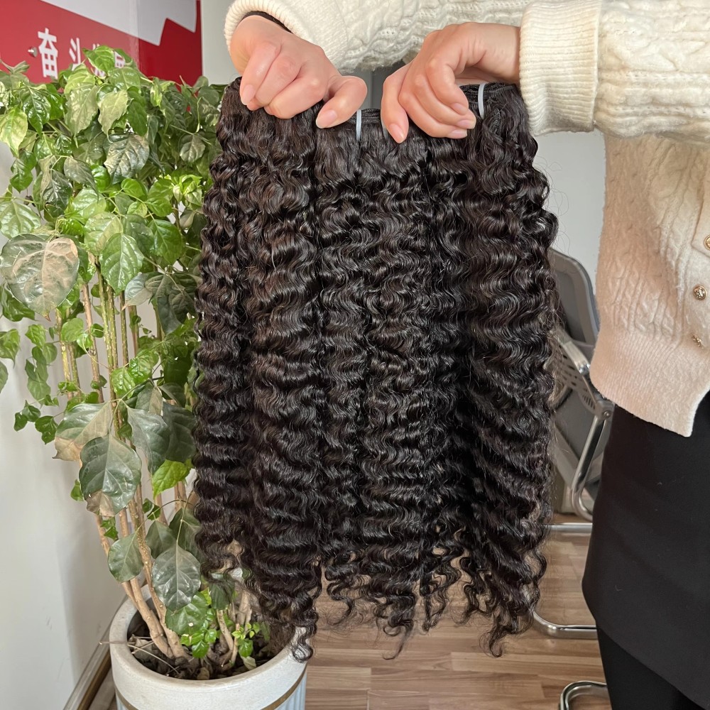10A Burmese Curly Human Hair Bundles  Natural Color Wavy Raw Virgin Hair Weave Extensions  100% Human Hair For Women