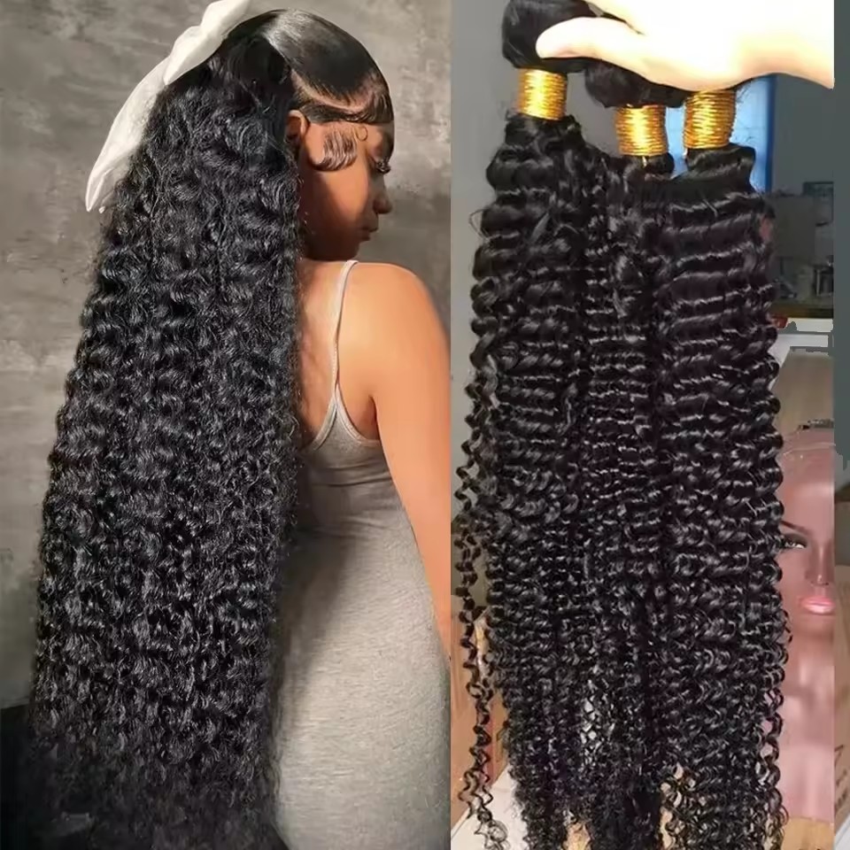 8A Natural Kinky Curly Human Hair Bundles  Brazilian Hair Weaves 100% Rew Curly Human Hair Extensions 8-40"
