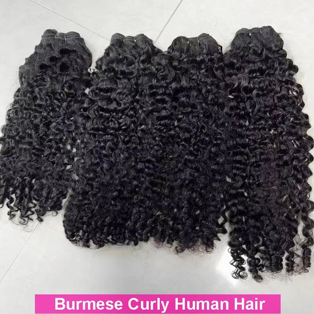 10A Burmese Curly Human Hair Bundles  Natural Color Wavy Raw Virgin Hair Weave Extensions  100% Human Hair For Women