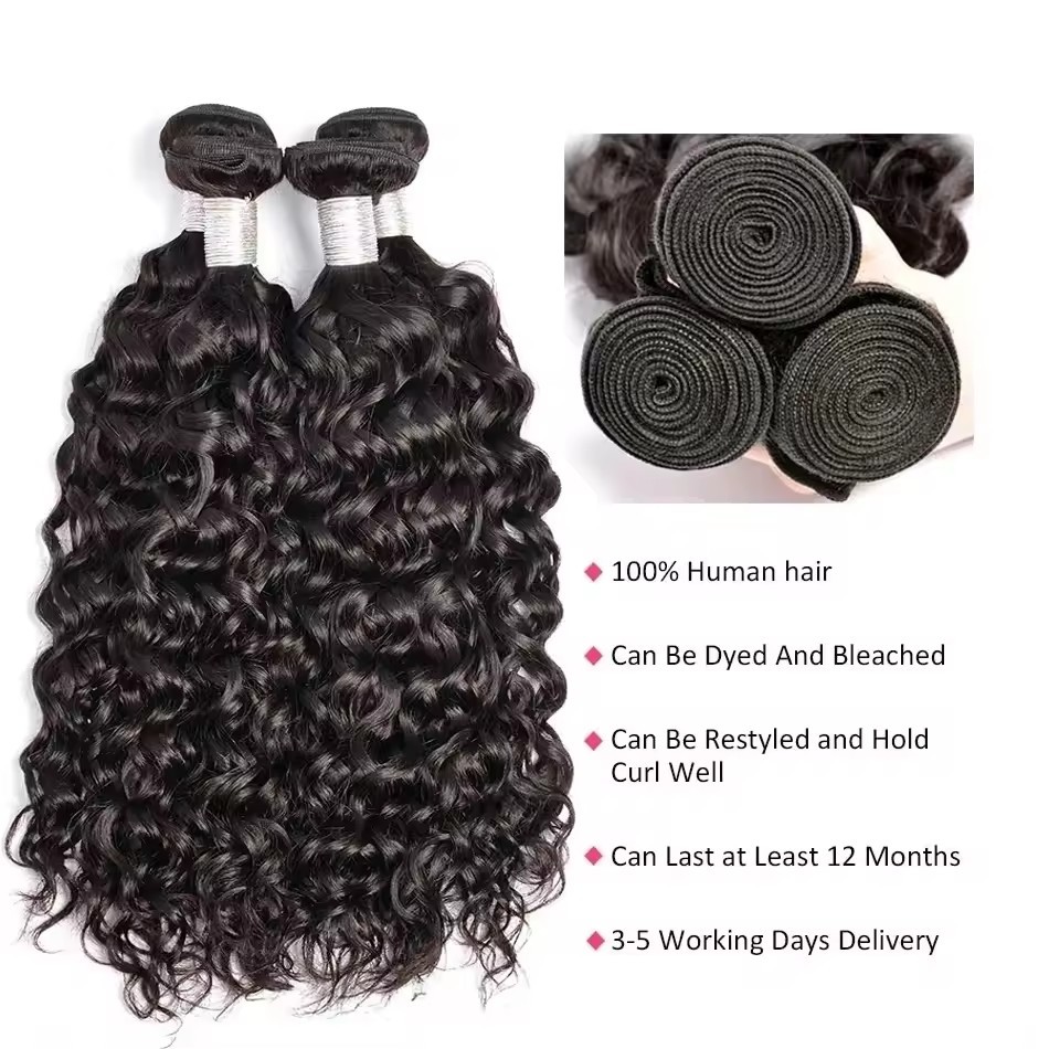 10A Water Wae  Human Hair Bundles  Natural Color Wavy Raw Virgin Hair Weave Extensions  100% Remy Human Hair