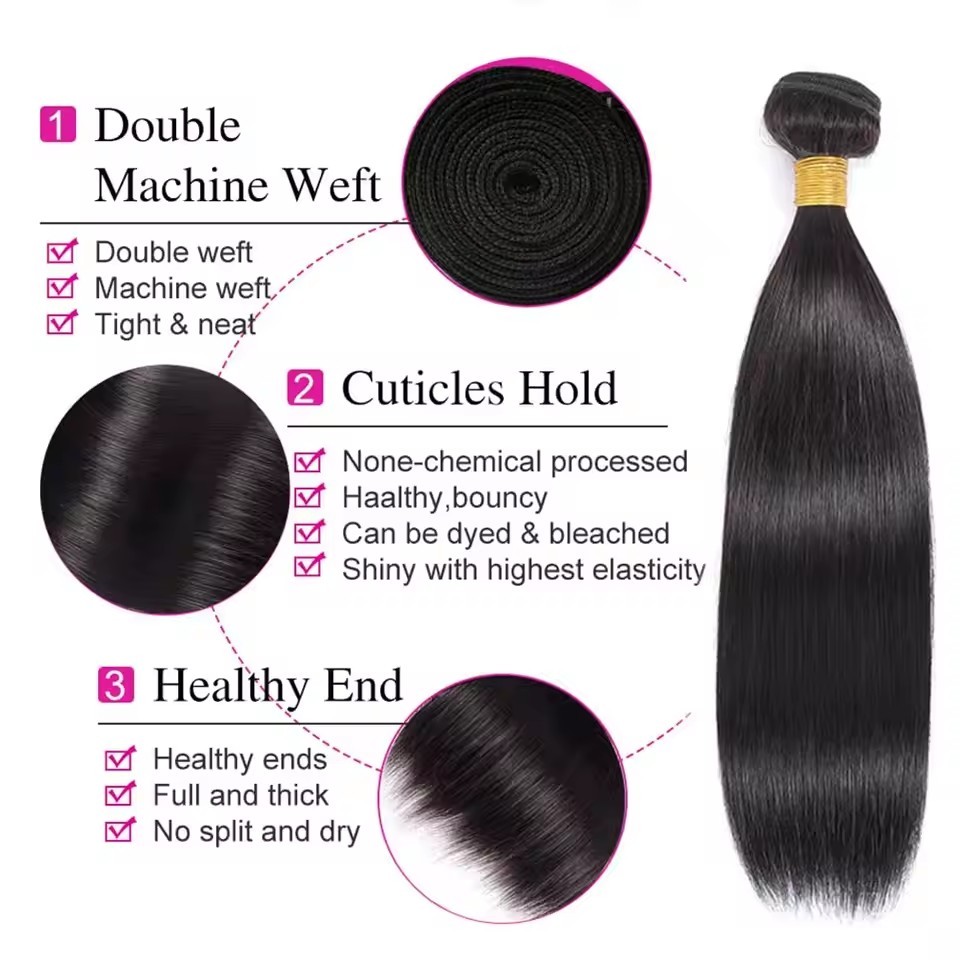 Wholesale 8A Grade Straight Human Hair Bundles 3PCS Deal 100% Human Hair Natural Black  Weave Bundles Hair