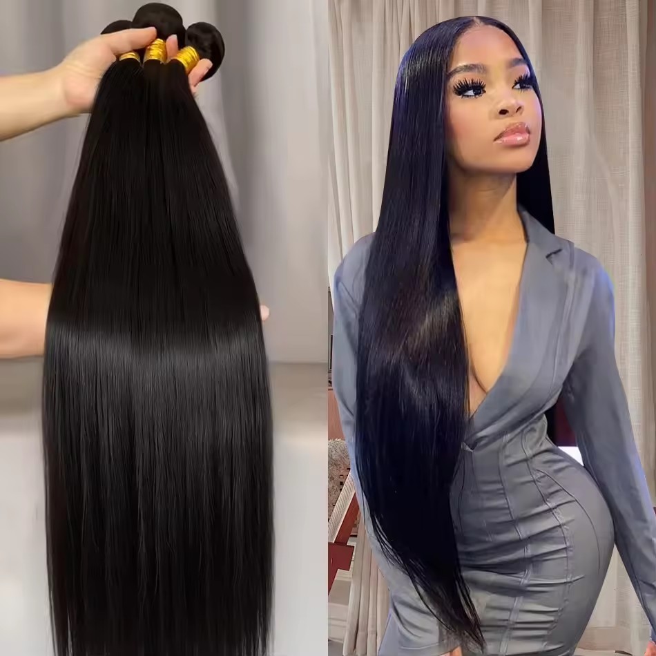 10A Super Long  Straight Brazilian Human Hair Bundles  100% Remy Human Hair Weft  Natural Black  Weave Bundles Hair