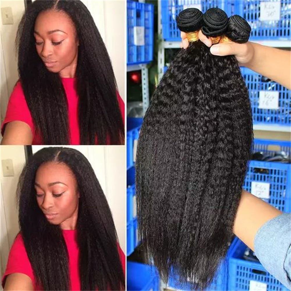 10A Superior Grade  kinky Straight  Human Hair Bundles  Natural Color Raw Virgin Hair Weave Extensions  100% Remy Human Hair