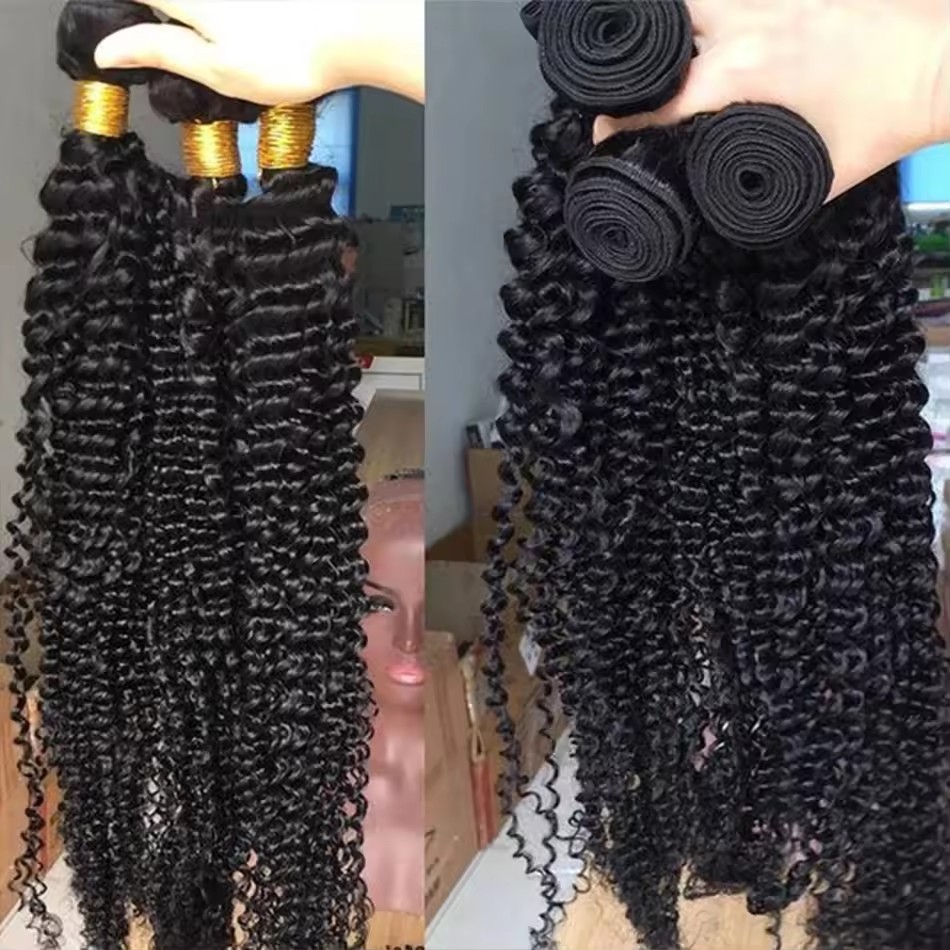 10A Superior Grade  kinky Curly  Human Hair Bundles  Natural Color Raw Virgin Hair Weave Extensions  100% Remy Human Hair