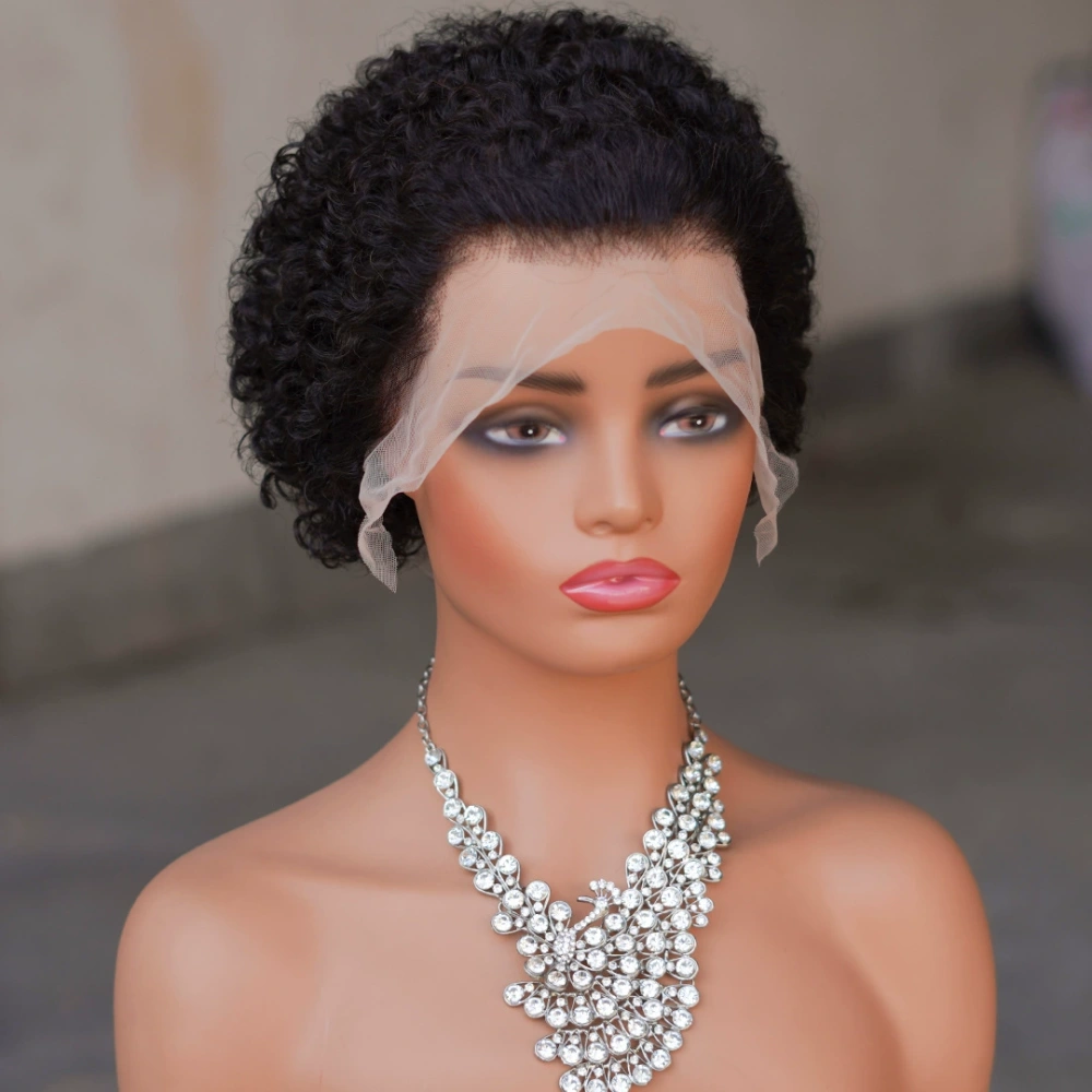 Short Afro Kinky Curly Human Hair Black Wig for Women Fluffy Pixie Curly Retro Style Cheap Human Hair Wig Full Machine Wig