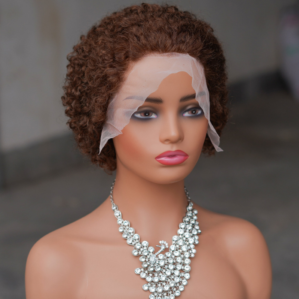 Short Afro Kinky Curly Human Hair Black Wig for Women Fluffy Pixie Curly Retro Style Cheap Human Hair Wig Full Machine Wig