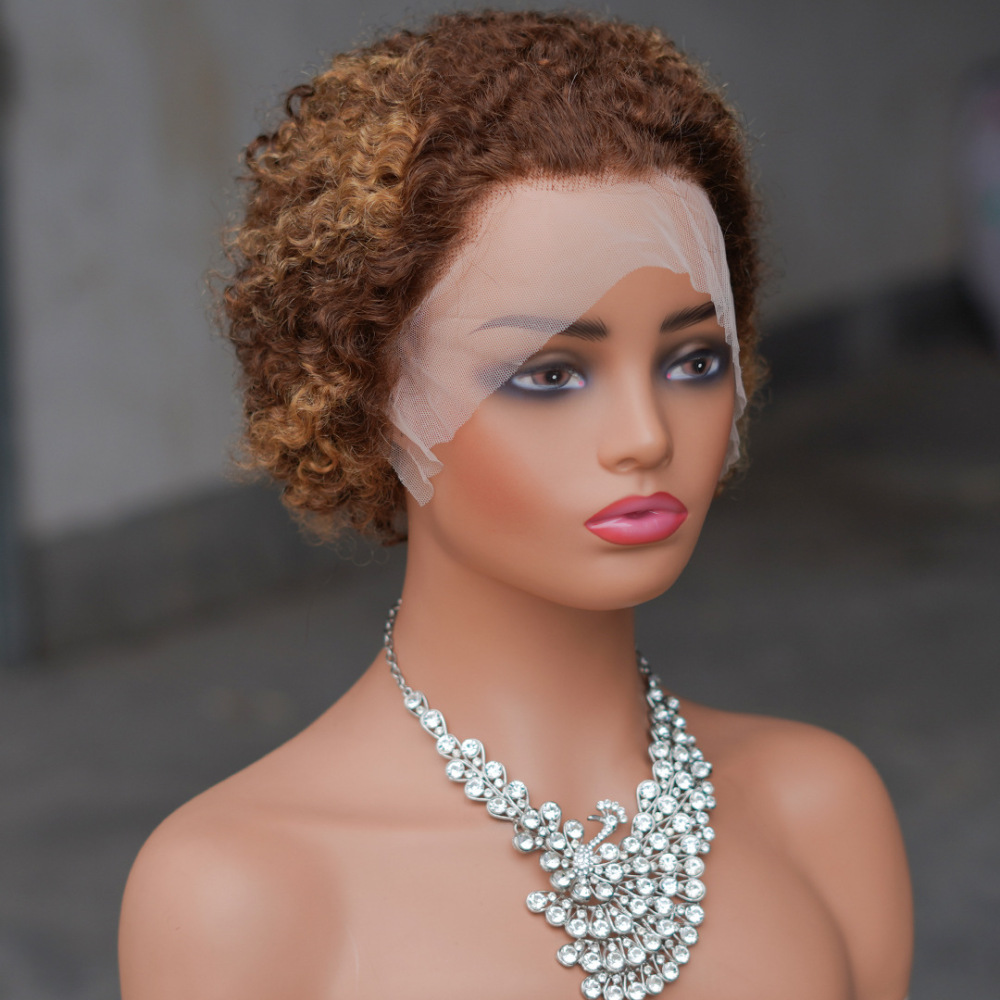 Short Afro Kinky Curly Human Hair Black Wig for Women Fluffy Pixie Curly Retro Style Cheap Human Hair Wig Full Machine Wig