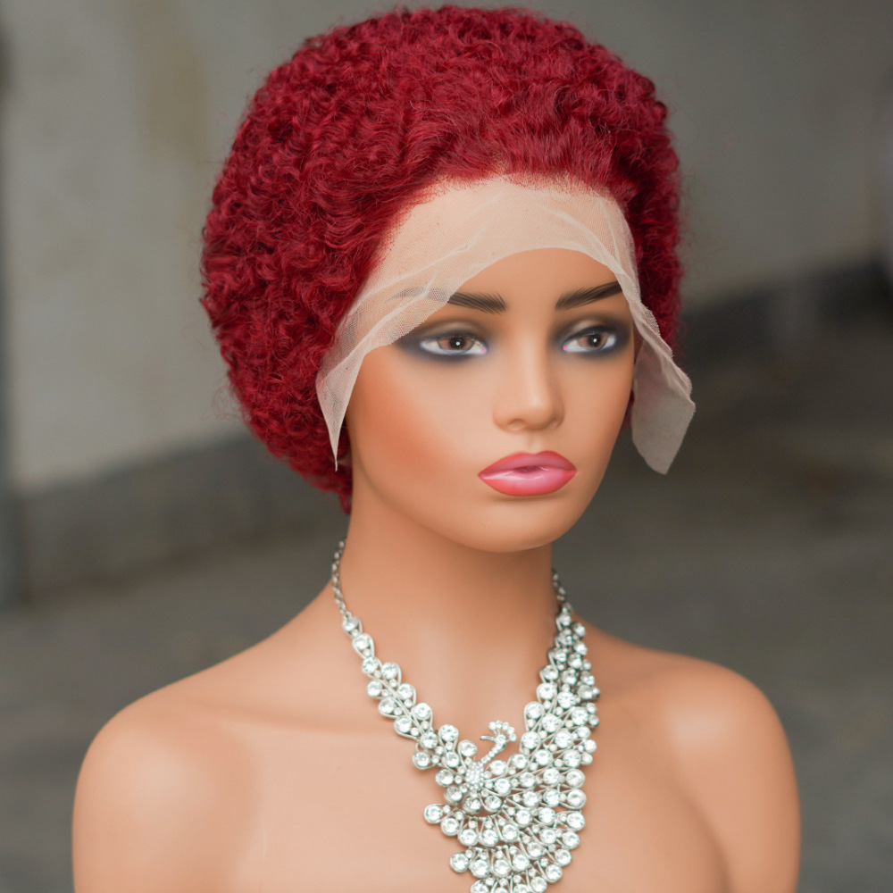 Short Afro Kinky Curly Human Hair Black Wig for Women Fluffy Pixie Curly Retro Style Cheap Human Hair Wig Full Machine Wig