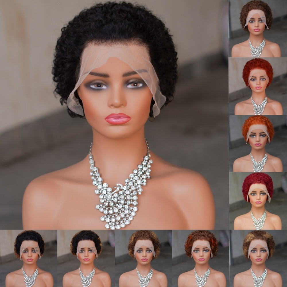 Short Afro Kinky Curly Human Hair Black Wig for Women Fluffy Pixie Curly Retro Style Cheap Human Hair Wig Full Machine Wig