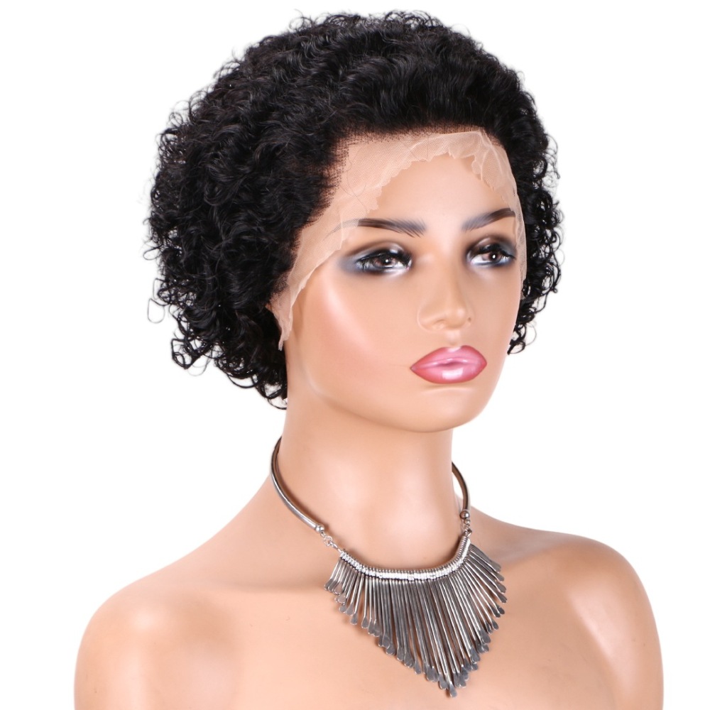 Short Afro Kinky Curly Human Hair Black Wig for Women Fluffy Pixie Curly Retro Style Cheap Human Hair Wig Full Machine Wig