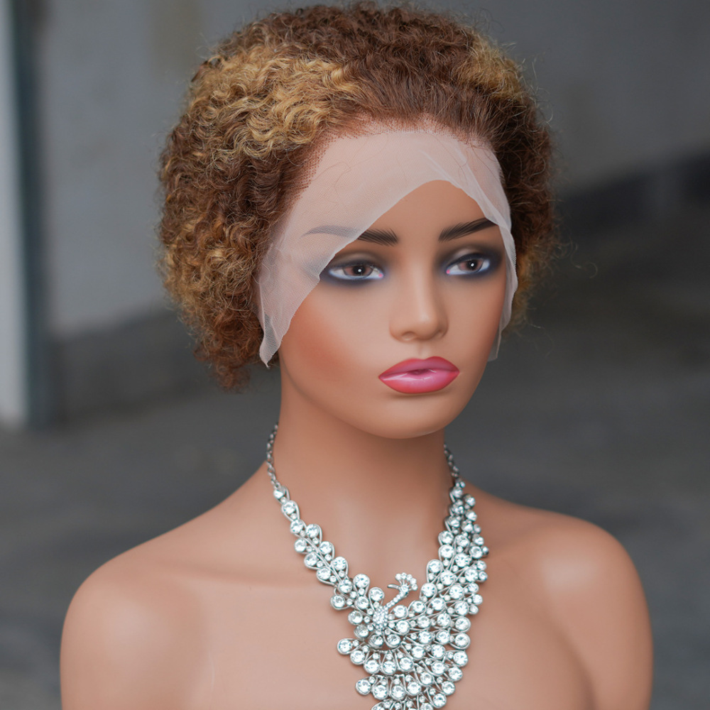 Short Afro Kinky Curly Human Hair Black Wig for Women Fluffy Pixie Curly Retro Style Cheap Human Hair Wig Full Machine Wig