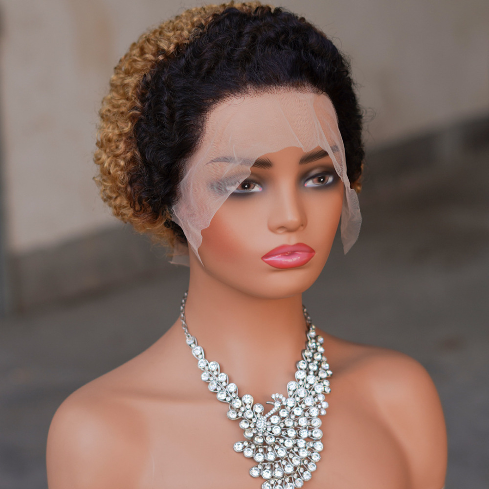 Short Afro Kinky Curly Human Hair Black Wig for Women Fluffy Pixie Curly Retro Style Cheap Human Hair Wig Full Machine Wig