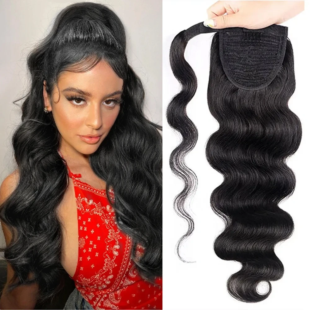 Natural Afro Curly Wrap Around Ponytail Human Hair Extension Brazilian 8"-22" 100% Remy Human Hair For Women