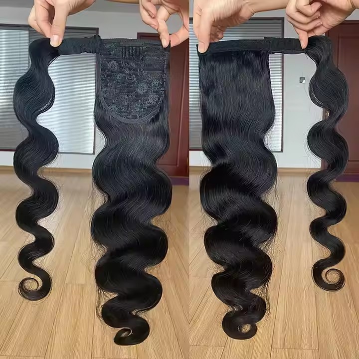 Natural Afro Curly Wrap Around Ponytail Human Hair Extension Brazilian 8"-22" 100% Remy Human Hair For Women