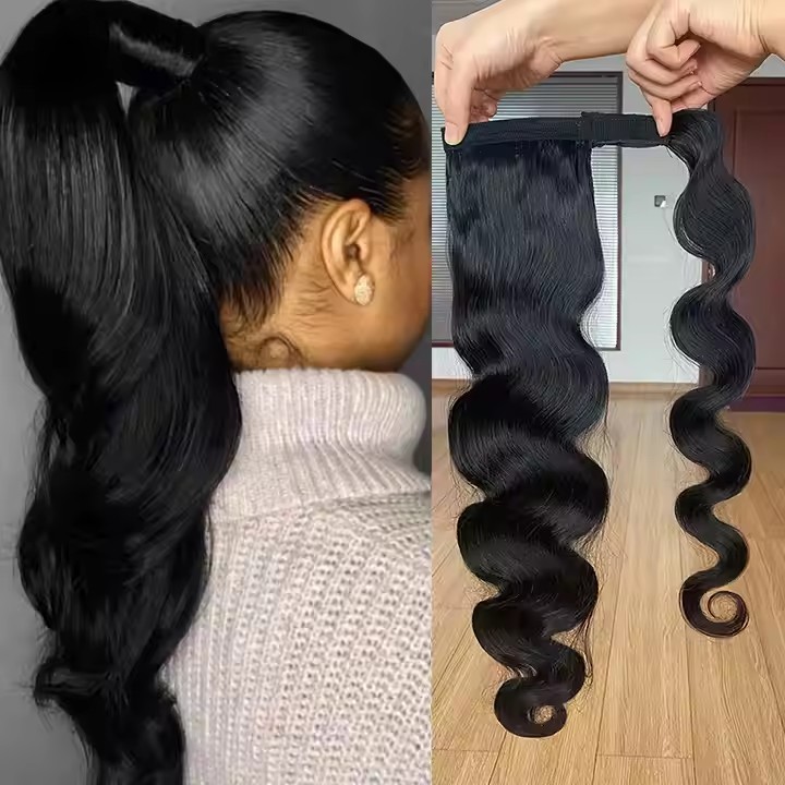Natural Afro Curly Wrap Around Ponytail Human Hair Extension Brazilian 8"-22" 100% Remy Human Hair For Women