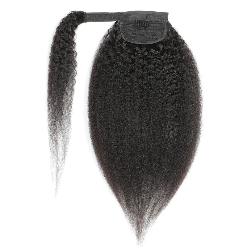 Natural  Black Kinky Straight  Human Ponytail Hair  Wrap Around Ponytail  Hair Extensions For  Women