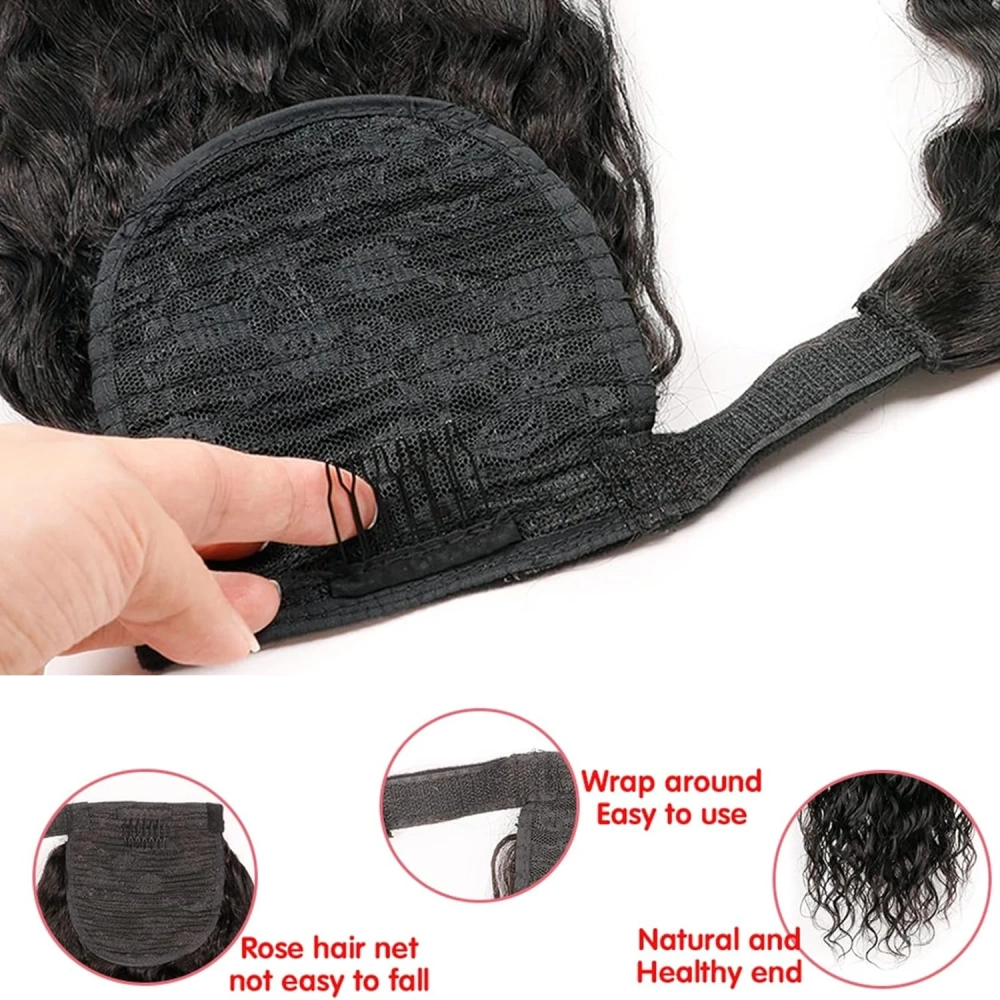 Kinky Curly 8-26Inch  Ponytail Human Hair Virgin  Wrap Around Ponytail Hair Extension For Women Hair Natural Color Hairpiece