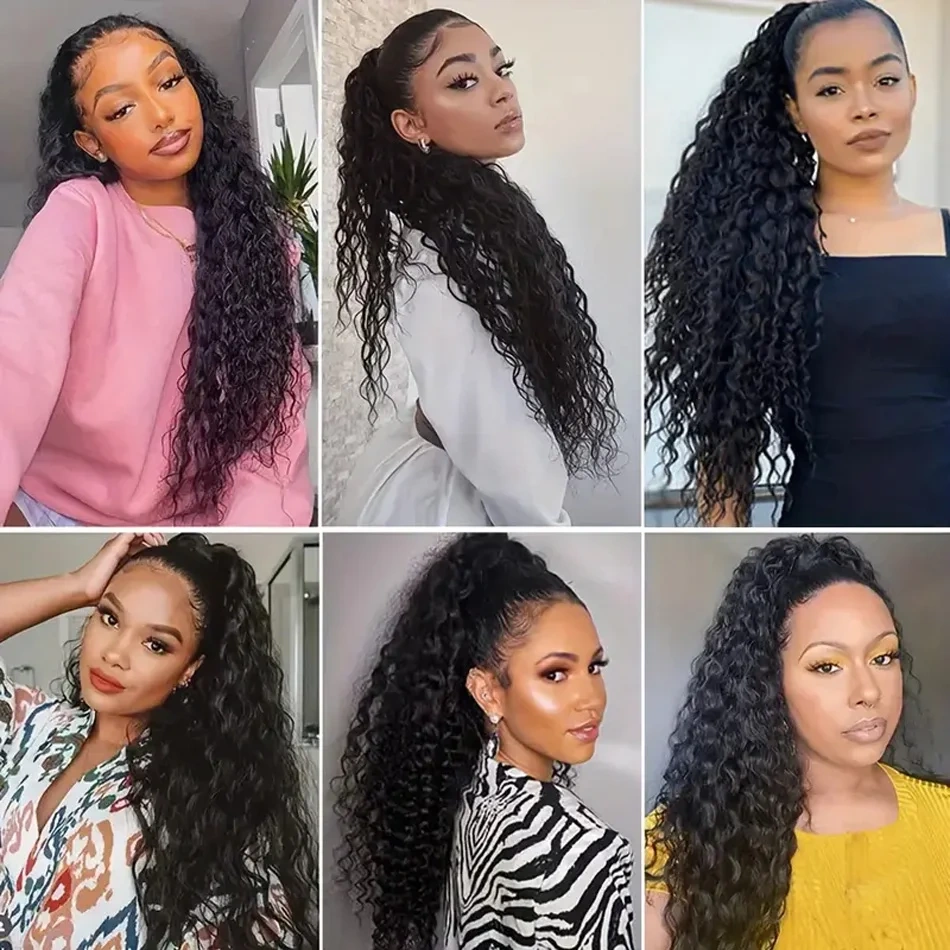 Kinky Curly 8-26Inch  Ponytail Human Hair Virgin  Wrap Around Ponytail Hair Extension For Women Hair Natural Color Hairpiece